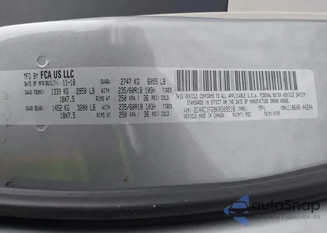 2019 Chrysler Pacifica Touring Plus из США, поврежденный, VIN 2C4RC1FG9KR589518